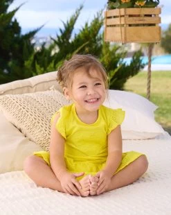 Abito Bimba In Jersey E Sangallo Giallo