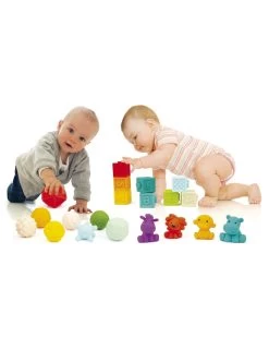 3 In 1 Baby Soft Toys: 8 Cubi + 4 Animali + 8 Palle Sensoriali