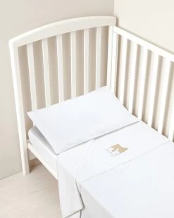 Completo Letto 3 Pezzi In Flanella Bianca Con Orso