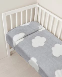 Culla/carrozzina - Coperta Per Culla In Finta Pelliccetta Grigio Con Nuvole Bianche