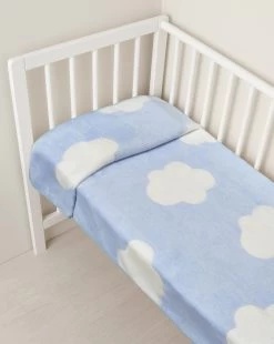 Culla/carrozzina - Coperta Universale Per Culla In Finta Pelliccetta Azzurra Con Nuvole