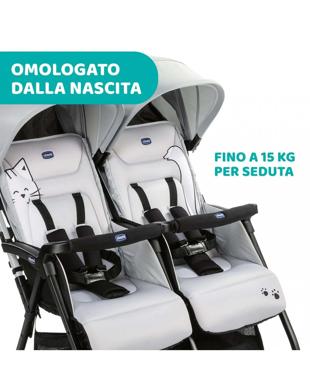 Passeggino Gemellare Ohlalà Twin Silver Cat 2 Passeggino Gemellare Ohlalà Twin Silver Cat - immagine 2