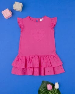 Abito Bimba Fucsia Jersey E Sangallo