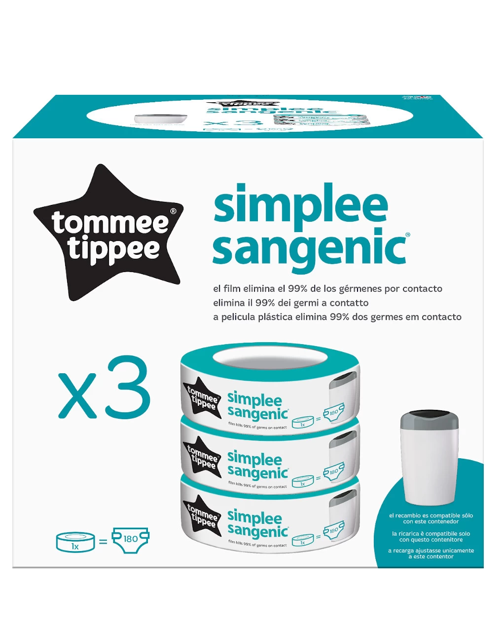 Tommee Tippee Ricarica Sangenic Simplee, 3 Pezzi 1 Tommee Tippee Ricarica Sangenic Simplee, 3 Pezzi