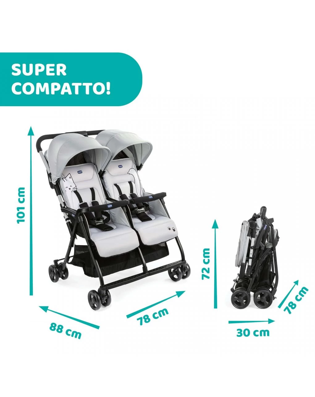 Passeggino Gemellare Ohlalà Twin Silver Cat 5 Passeggino Gemellare Ohlalà Twin Silver Cat - immagine 5