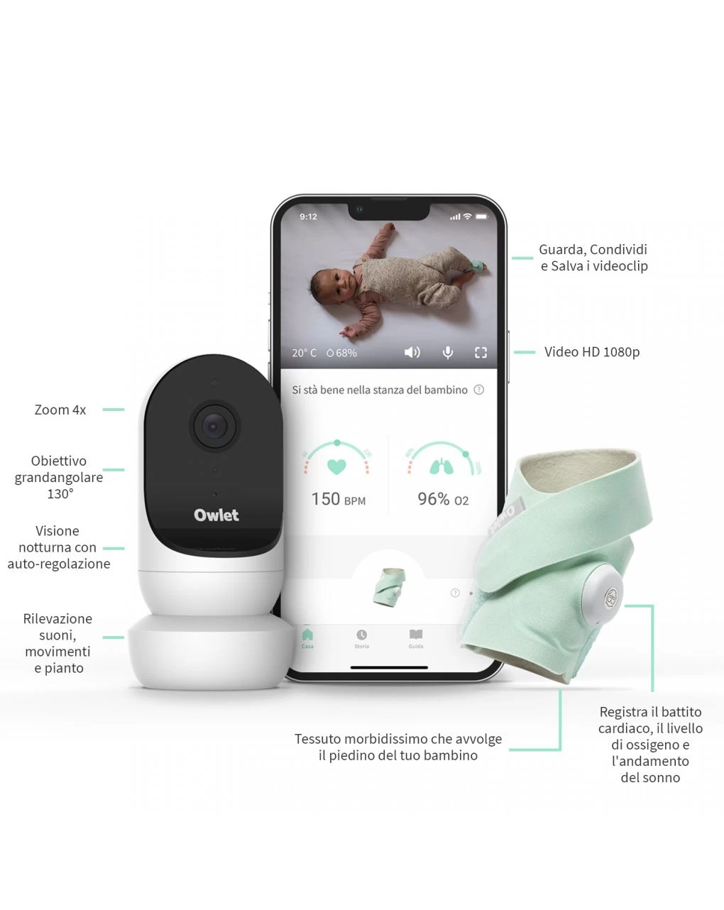 Monitor Duo - Smart Baby Monitor Con Video Hd (smart Sock 3 + Cam 2) Verde Menta - Owlet 3 Monitor Duo - Smart Baby Monitor Con Video Hd (smart Sock 3 + Cam 2) Verde Menta - Owlet - immagine 3