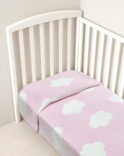 Letto - Coperta Letto In Finta Pelliccetta Rosa Con Nuvole