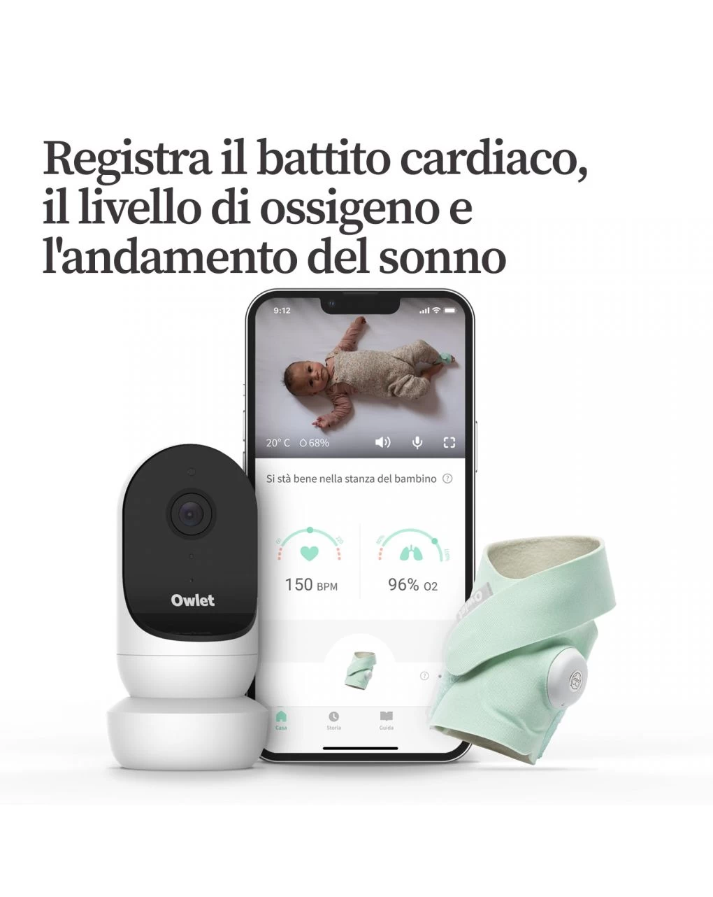 Monitor Duo - Smart Baby Monitor Con Video Hd (smart Sock 3 + Cam 2) Verde Menta - Owlet 2 Monitor Duo - Smart Baby Monitor Con Video Hd (smart Sock 3 + Cam 2) Verde Menta - Owlet - immagine 2